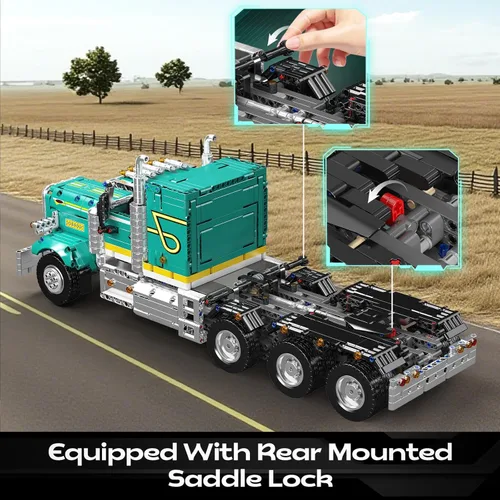 Miniatura 3 de Mould King 13201 - Juego de construcción de camión semirremolque, juguete de camión de plataforma plana con 3 motores, modelo de automóvil