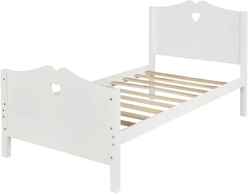 Miniatura 4 de MERITLINE Base de cama de plataforma de tamaño individual, cama de plataforma de madera maciza con cabecera y estribo, soporte de listones de madera