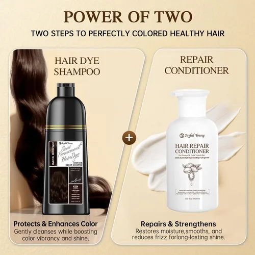 Miniatura 7 de Joyful Young Champú de tinte para el cabello 3 en 1, color vegano para canas, sin amoníaco para hombres y mujeres, coloración de barba y cabello