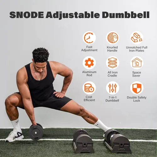 Miniatura 6 de SNODE AD80 Drop Proof 80 lbs Adjustable Dumbbell Set -Adjustable Weights with Cast Iron Plates and Cradle, Knurled Handle, Fast Adjust, Compact Home