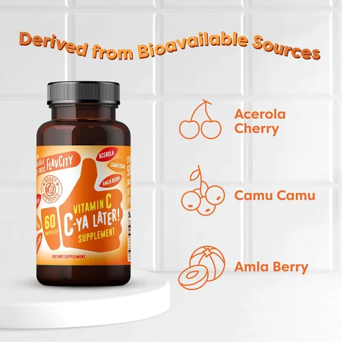 Miniatura 3 de Suplemento de Vitamina C FlavCity, ¡Hasta luego C! Apoyo a la inmunidad derivado de superalimentos - Vitamina C biodisponible para el apoyo