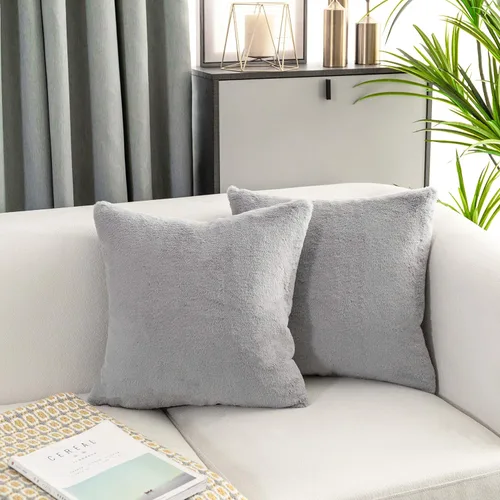 Miniatura 12 de Home Brilliant Juego de 2 almohadas de felpa de piel sintética marrón para sofá, fundas de almohada decorativas cuadradas cálidas para patio, juego