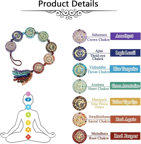 Miniatura 5 de Jovivi Adorno colgante de piedras de chakra, 7 símbolos de chakras, cristales curativos, borlas colgantes, colgador de pared para yoga, meditación