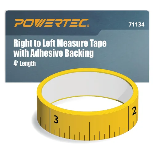 POWERTEC Cinta métrica de 4 pies con parte trasera adhesiva, imperial de derecha a izquierda, cinta metálica para pista en T, banco de trabajo,
