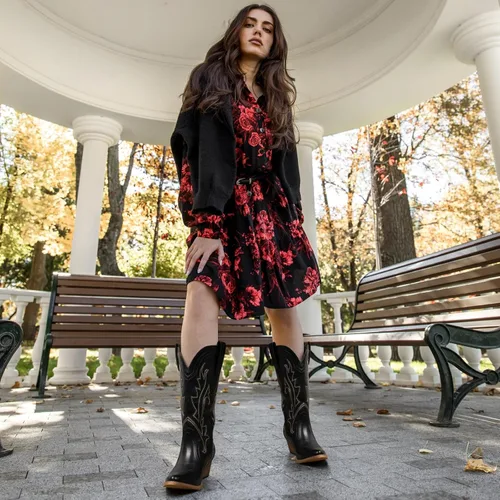Miniatura 5 de HISEA - Botas vaqueras Rollda para mujer, con punta alargada y de estilo del lejano oeste
