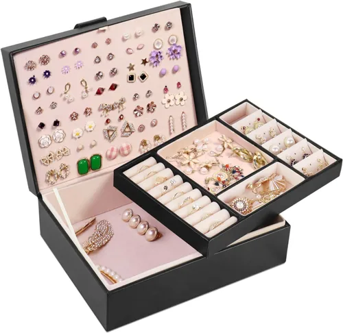 Joyero organizador para mujer, organizador de aretes, cajas de almacenamiento de joyas multicapa, regalo ideal, aretes de piel sintética, caja de
