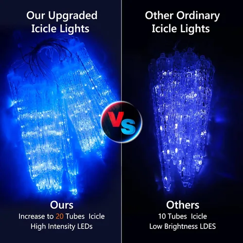 Miniatura 5 de Joomer Luces azules de carámbanos de Navidad, 13 pies, 20 tubos, 90 LED, 8 modos de luces de carámbano con función de temporizador, luces de cadena