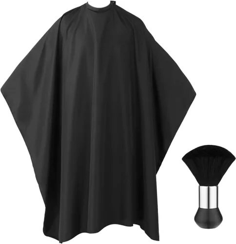 FRCOLOR Capa de peluquería profesional con cierre a presión para cortar el cabello, delantal de peluquería, capa de corte de pelo negro con cepillo