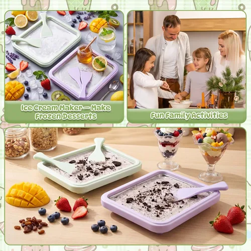 Miniatura 7 de 2 Sets Rolled Ice Cream Maker, Rolled Ice Cream Tray with 2 Scrapers, Instant Stainless Steel Plate for Making Slushies Frozen Yogurt Sorbet(Light