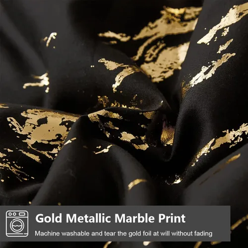 Miniatura 6 de WONGS BEDDING Juego de edredón de mármol metálico negro dorado Queen con estampado de lámina brillante y purpurina, juegos de ropa de cama con 2