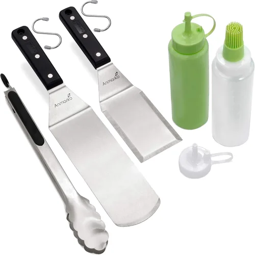 Miniatura 9 de Anmarko Juego de espátulas para parrilla - Espátula larga de metal - Raspador de parrilla y volteador de tortitas o espátula para pizza - Espátula