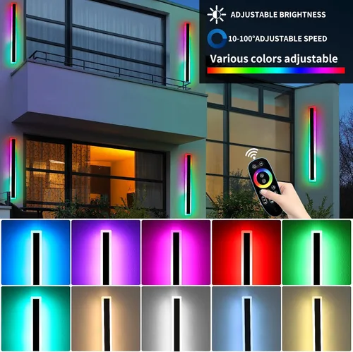 Miniatura 19 de Luz de pared exterior moderna de 47 pulgadas, accesorios de iluminación exterior de acrílico negro de 3000K, montaje en pared, luces de porche