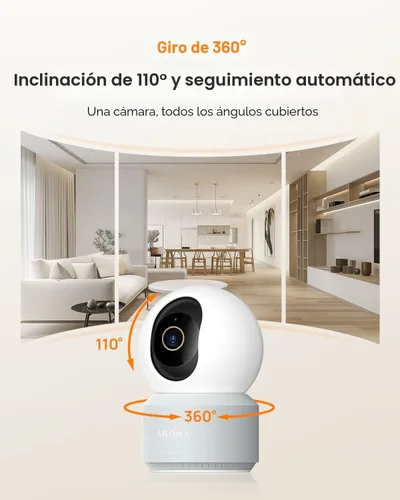Miniatura 3 de Anona Cámara interior 4K UHD, cámara de seguridad para mascotas/perros/bebés con aplicación para teléfono, 360° paneo-inclinación, Wi-Fi 6 de doble