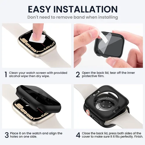 Miniatura 7 de Tensea (2 en 1) Funda protectora de pantalla impermeable para Apple Watch de 45 mm Serie 9 8 7, iWatch cubierta protectora de PC con película