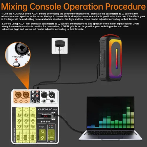 Miniatura 7 de Mezclador profesional de audio DJ de 4 canales, tablero de sonido Bluetooth con entrada USB MP3 y alimentación fantasma de 48 V para karaoke