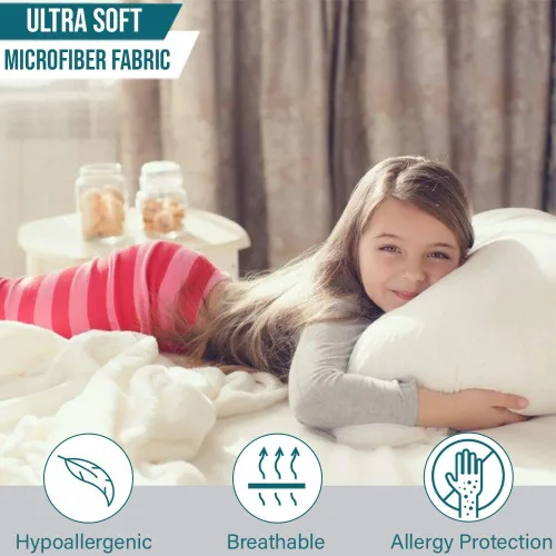 Miniatura 6 de Micropuff Protectores de almohada de tamaño estándar con cremallera, paquete de 2, funda de almohada hipoalergénica suave y transpirable. Funda