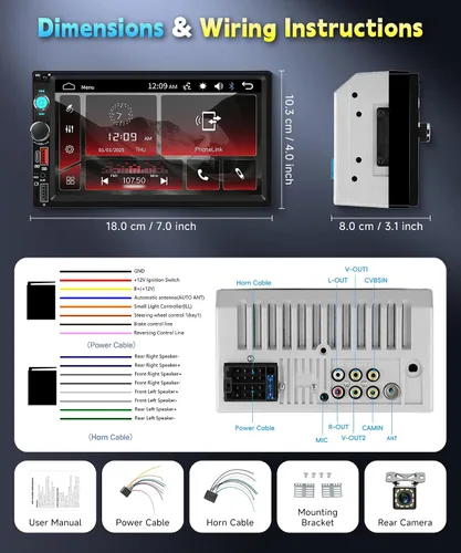 Miniatura 6 de Radio estéreo de doble DIN para automóvil, receptor de audio para automóvil con pantalla táctil de 7 pulgadas, estéreo Bluetooth de 2 DIN, enlace