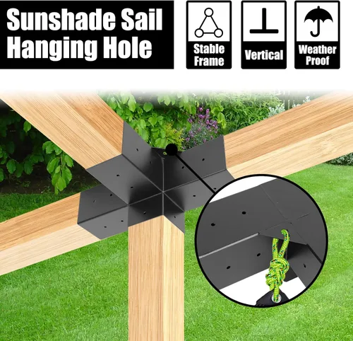 Miniatura 3 de Soportes para pérgola, kit resistente de 4 vías para pérgola y base de poste para madera de 4 x 4 (real 3.5 x 3.5 pulgadas), para cenadores