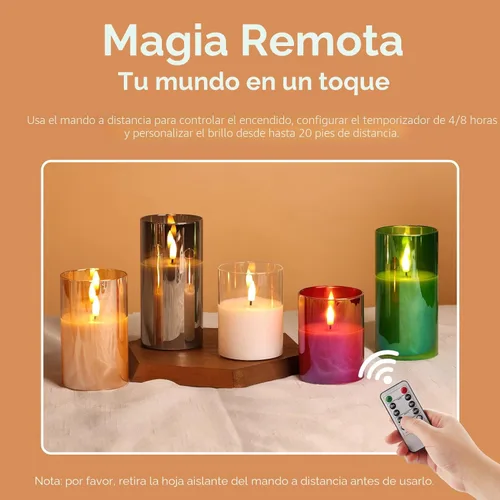 Miniatura 4 de Eywamage Juego de 3 velas LED sin llama de cristal gris ahumado con control remoto, parpadeantes que funcionan