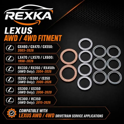 Miniatura 7 de Rexka Kit de juntas de servicio diferencial y de transferencia de 12 piezas compatible con Toyota Lexus 4Runner Land Cruiser Tundra Tacoma FJ