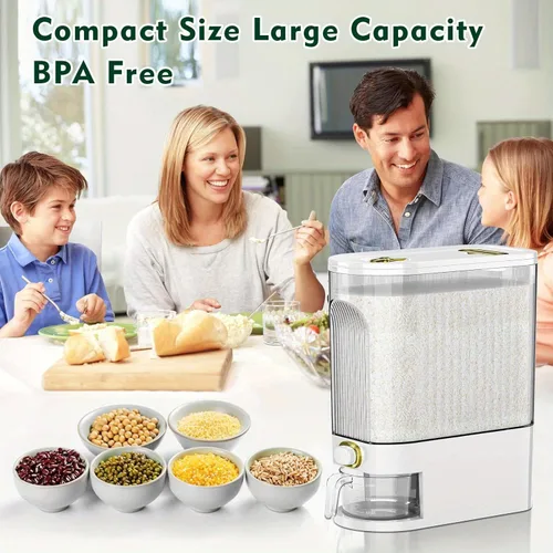 Miniatura 3 de Dispensador de arroz de 11.0 lbs/22.0 lbs – Contenedor grande de almacenamiento de despensa con taza medidora y marcas de tiempo Dispensador