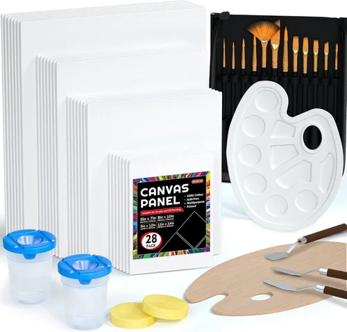 Shuttle Art Kit de pintura en lienzo, paquete de 50, 28 lienzos de varios tamaños para pintar y 22 herramientas de arte (pinceles, paleta, cuchillos