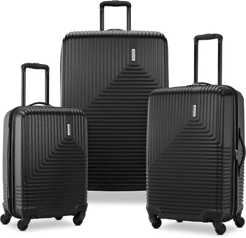 American Tourister Groove - Equipaje rígido con ruedas giratorias, color negro, juego de 3 piezas (equipaje de mano, mediano, grande)