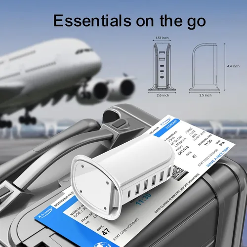 Miniatura 6 de Estación de carga para múltiples dispositivos Upoy, torre de hub USB multi con 5 USB+1 puertos tipo C, bloque de cargador USB C de carga rápida