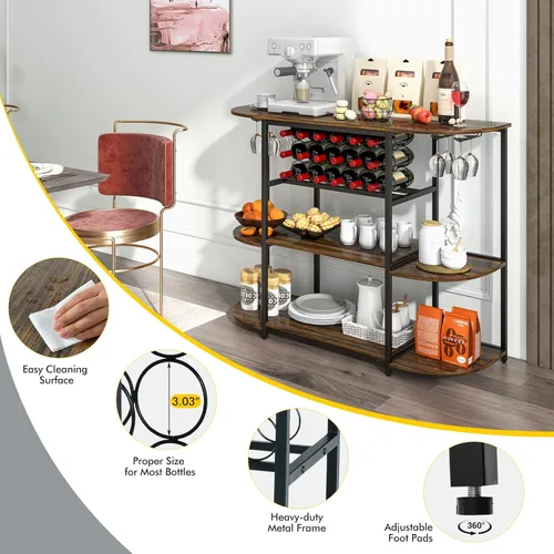 Miniatura 7 de LOKO Mesa de estante para vinos, gabinete industrial de bar de vino de 47 pulgadas con estante para vino y soportes para vidrio, gabinete