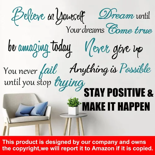 Miniatura 4 de Calcomanías de vinilo para pared, con frases motivacionales, para mujeres, adultos, dormitorio, sala de estar, oficina, baño