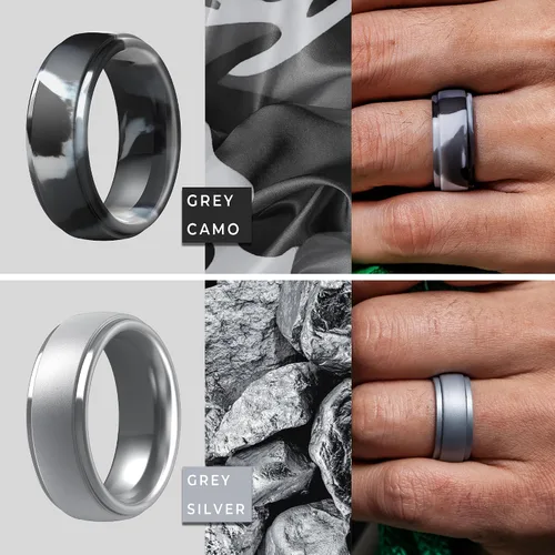 Miniatura 97 de ThunderFit Anillos de boda de silicona para hombre, 0.394 in de ancho y 0.098 in de grosor, paquete múltiple de variedad 1-7