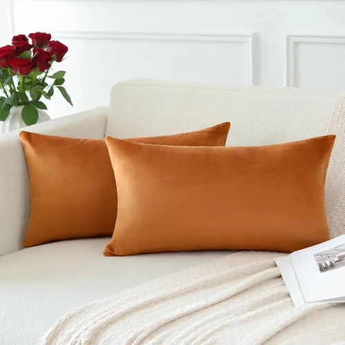Miniatura 3 de OTOSTAR - Juego de 2 fundas de almohada de terciopelo suaves y decorativas de estampado liso, fundas de cojín lumbar de 16 x 24 pulgadas, fundas