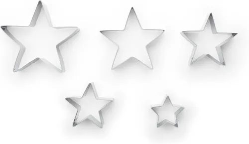 Miniatura 9 de Fox Run Cortadores de galletas de estrella de acero inoxidable, juego de 5 cortadores en forma de estrella