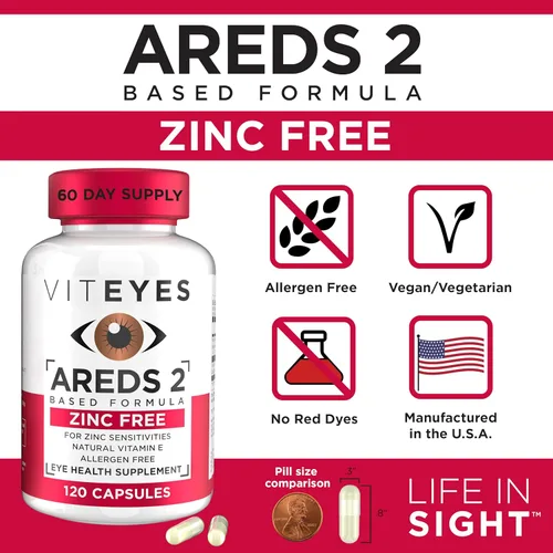 Miniatura 4 de Viteyes AREDS 2 Soporte macular sin zinc, cápsulas naturales sin alérgenos con vitamina E, vitamina C, luteína y zeaxantina, sin zinc, sin cobre
