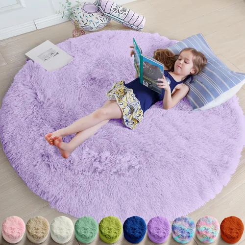 Miniatura 17 de Amdrebio Alfombra Redonda Azul Marino Oscuro de 4 Pies para Habitación de Niños Dormitorio, Alfombras de Área Circulares de Felpa Shag Esponjosa