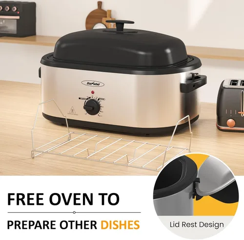 Miniatura 3 de Horno tostador eléctrico Sunvivi, horno de asado de pavo de 24 cuartos con servidor buffet de 3 compartimentos, control de temperatura de rango