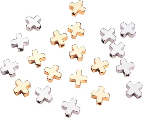BENECREAT 20 cuentas espaciadoras cruzadas chapadas en oro de 18 quilates y platino, cuentas de metal para hacer joyas, hallazgos y otros trabajos