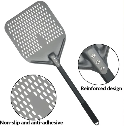 Miniatura 3 de Pela de pizza de metal de 12 pulgadas, paleta de pizza, cáscara de pizza de acero inoxidable, accesorios para horno de pizza, cáscara de torneado