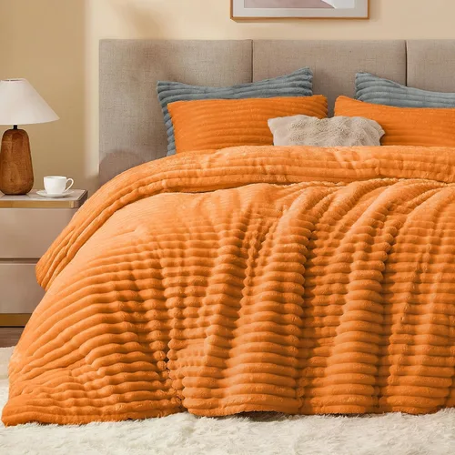 Miniatura 15 de BEDELITE - Juego de edredón de forro polar tamaño individual: ropa de cama supersuave y cálida en color beige, juego de cama de lujo esponjoso