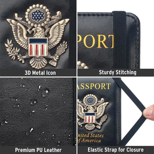 Miniatura 5 de Coowayze Funda para pasaporte para mujeres y hombres, funda de cuero para pasaporte estadounidense con ranura para tarjeta de vacunación