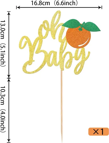 Miniatura 2 de Rsstarxi 1 paquete de decoración de pastel Oh Baby con purpurina naranja pequeña para tartas de baby shower, decoración de pastel para frutas