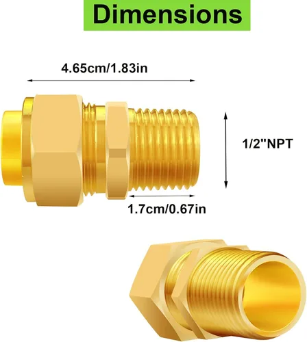 Miniatura 3 de Juego de 4 adaptadores de tubería CSST macho de 1/2'' NPT de latón, adaptador de conexión rápida de gas natural para parrilla, conector