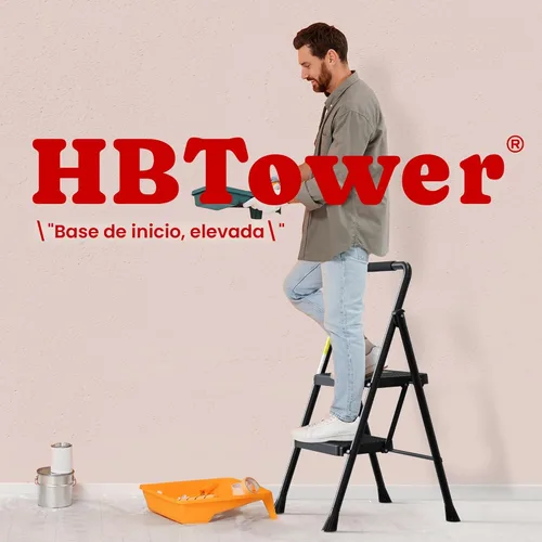 Miniatura 7 de HBTower Escalera de escalones. Taburete plegable con escalón ancho antideslizante, escalera de acero resistente, con un práctico pasamanos, ligera