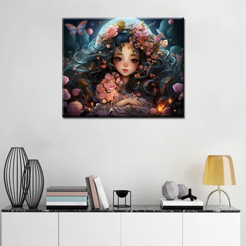 Miniatura 3 de Tucocoo Pintura de ninfa de hadas por números para adultos, principiantes, luna y estrella, pintura por números para niños, corona de rosas, kits