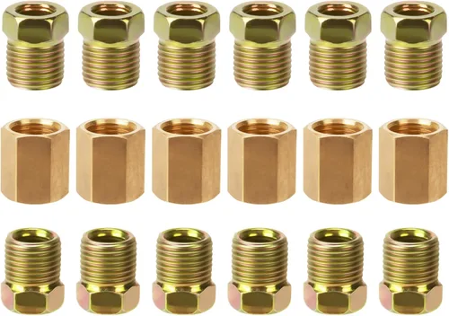 Miniatura 8 de Accesorios de presión de línea de freno de 1/4, 12 piezas de 7/16 pulgadas a 24 roscas surtido de accesorios de línea de freno de latón para tubo