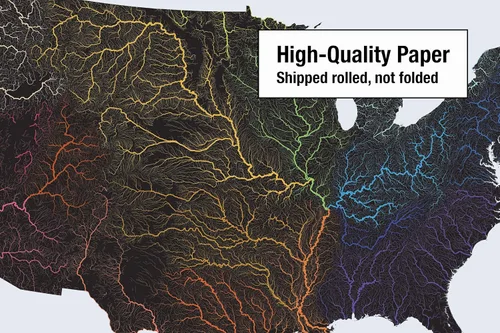 Miniatura 4 de Mapa hidrológico de Estados Unidos Mapa de ríos y cuencas de Estados Unidos 36 x 24 pulgadas en papel premium Increíble detalle de río