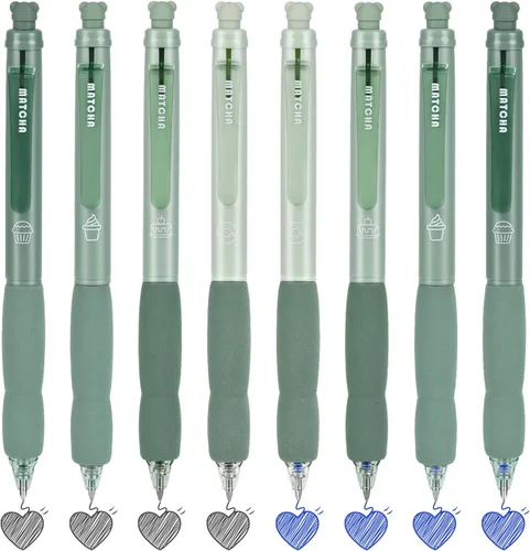BAYTORY 8 bolígrafos de gel retráctiles y borrables, 4 azules y 4 de tinta negra, punta fina de 0.020 in con bonito borrador, escritura suave, Verde