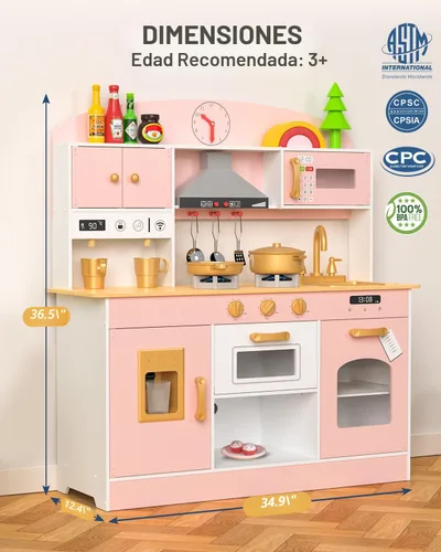 Miniatura 6 de Babytronic Juego de Cocina de Madera para Jugar, Cocina de Simulación con Luces y Sonidos para Niños de 3 años en adelante, Incluye Estufa, Horno