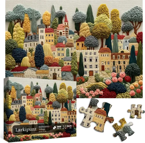 Miniatura 9 de Rompecabezas de bordado de 1000 piezas, rompecabezas de retazos de casa de campo para adultos árboles, rompecabezas de plantas acolchadas Larkipuzz