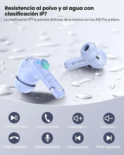 Miniatura 8 de Auriculares inalámbricos, Bluetooth 5.4, estéreo de bajos, auriculares con micrófono con cancelación de ruido, pantalla LED en el oído, llamadas